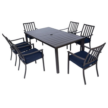 7 Pieces Dining Set, Weather Resistant Construction, Indoor or Outdoor Use, Navy