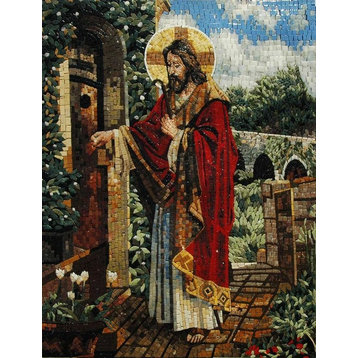 Beautiful Mosaic of Jesus Christ Visiting Villagers, 26"x33"