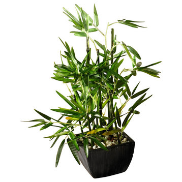 18" Faux Bamboo Plant, Lush Artificial Bamboo, Pot, River Stones