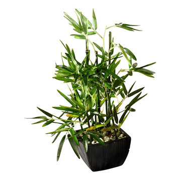 18" Faux Bamboo Plant, Lush Artificial Bamboo, Pot, River Stones