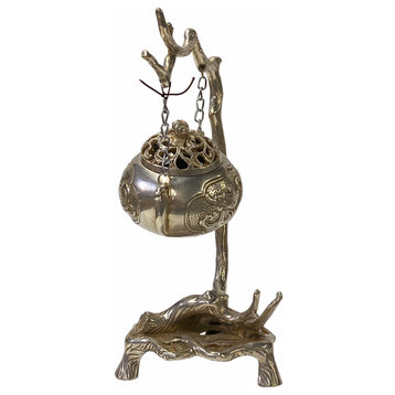 Chinese Rustic Silver Color Metal Tree Swing Incense Holder Hws1731