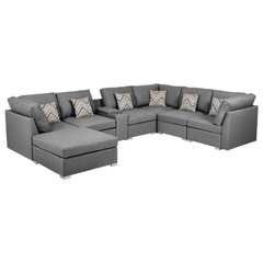 Venice Gray Leather-Match Power Reclining Sofa with Left-Facing