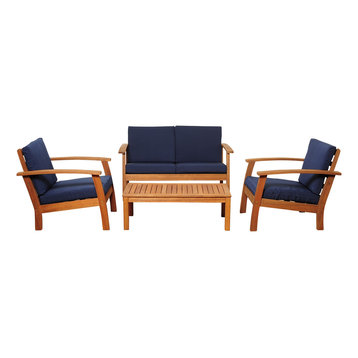 Amazonia Yiya 4-Piece Patio Seating Set With Black Cushions, Eucalyptus Wood
