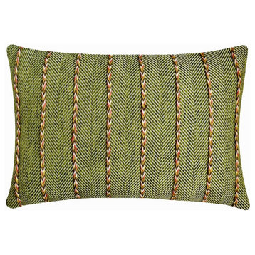 Green Jute 12"x20" Lumbar Pillow Cover Lace, Chevron Weave - Mossy Jute Magic