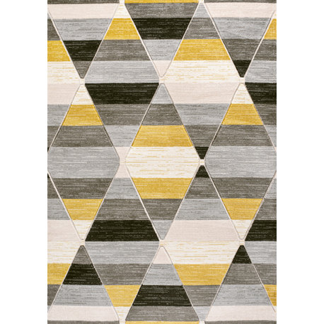 Kehoe Retro Diamonds Geometric Yellow/Gray/Cream 4 ft. x 6 ft. Area Rug