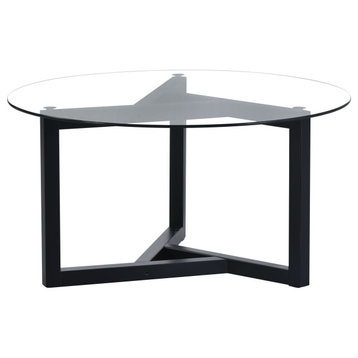 Glass Tabletop Coffee Table with Sturdy Wood Base