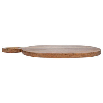 Oval Acacia Wood Oval Cheese and Cutting Board With Handle, Natural