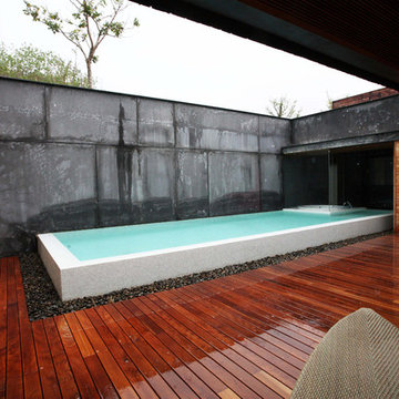 Modern pool with white mosaic surround