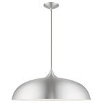 Livex Lighting - Amador 3 Light Brushed Aluminum With Polished Chrome Accents Large Pendant - The Amador three light large pendant features a modern, minimal look. It is shown in a chic brushed aluminum finish shade with a shiny white finish inside and polished chrome finish accents.