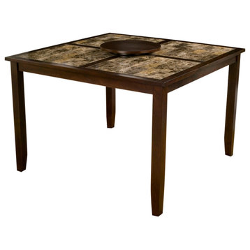 Capitola Faux Marble Large Pub Table With Removable Lazy Susan, Espresso