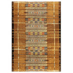 Liora Manne - Marina Tribal Stripe Indoor/Outdoor Rug, Gold, 7'10"x9'10" - This area rug is inspired by traditional tribal designs that features linear patterns detailed with multiple colors and intricate shapes. The yellow gold background serves to highlight the vivid accent colors in yellow, red, purple and ivory to compliment its bold design, making this a truly unique piece for any space inside or outside your home.Made in Egypt from 100% polypropylene, the Marina Collection is Power Loomed to create intricate designs with a broad color spectrum and a high-quality finish. The material is flatwoven, low profile, weather resistant, UV stabilized for enhanced fade resistance, durable and ideal for those high traffic areas such as your patio, sunroom, kitchen, entryway, hallway, living room and bedroom making this the ideal indoor or outdoor rug. Detailed patterns are offered in an eclectic mix of styles ranging from tropical, coastal, geometric, contemporary and traditional designs; making these perfect accent rugs for your home. Limiting exposure to rain, moisture and direct sun will prolong rug life.