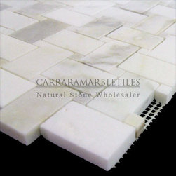 Calacatta Gold Italian Marble Basketweave Mosaic Tile with Calacatta Oro Dots Ho - Products