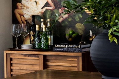 Eclectic wallpaper dining room photo in Portland