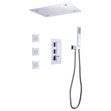 Thermostatic Shower System With Multi Function LED Shower Head, Polished Chrome