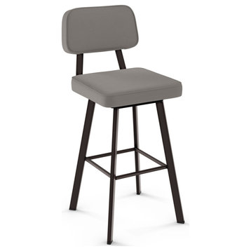 Amisco Clarkson Swivel Counter and Bar Stool, Taupe Grey Faux Leather / Dark Brown Metal, Counter Height