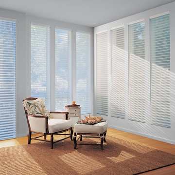 Traditional White Living Room Custom Window Shutters by Hunter Douglas
