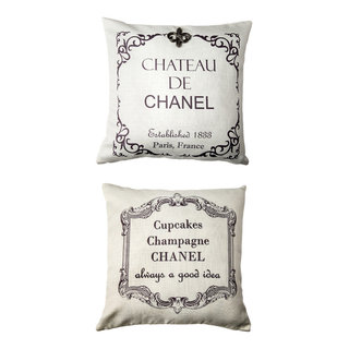 Chateau Chanel French Message Ivory Pillow With Removable Silver
