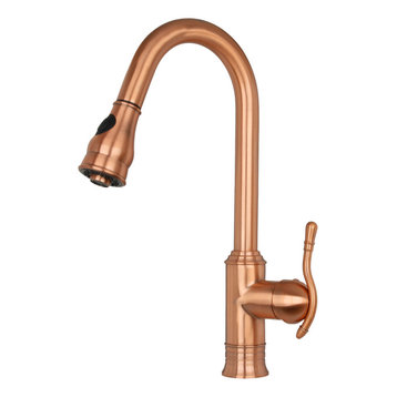 Copper Pull Down Kitchen Faucet, Single Level Solid Brass Kitchen Sink Faucets