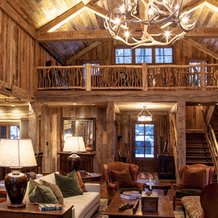 Large mountain style home design photo in Boston
