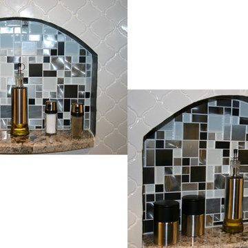 Eden Mosaic Tile Installations: Modern Cobble Stainless Steel/White Glass Tile