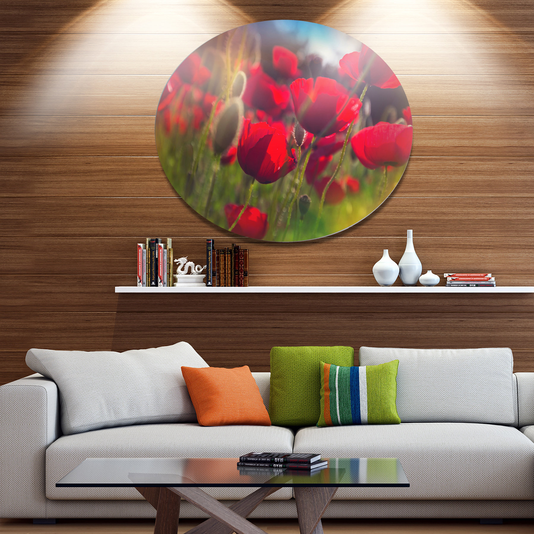 Thick Red Poppy Flowers, Floral Round Wall Art, Disc of 23 inch ...