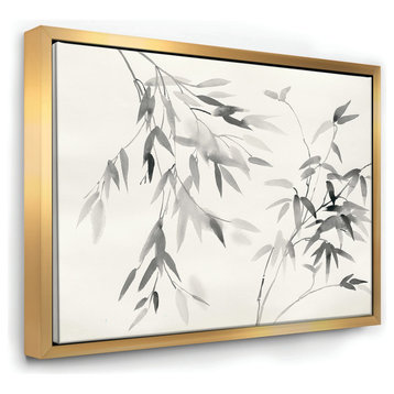 Designart Bamboo Leaves Ii Farmhouse Framed Artwork, Gold, 32x16