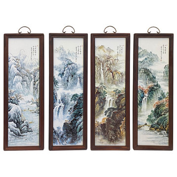 Chinese Mountain Water Scenery Porcelain Color Painting Wall Panel Set Hws1953