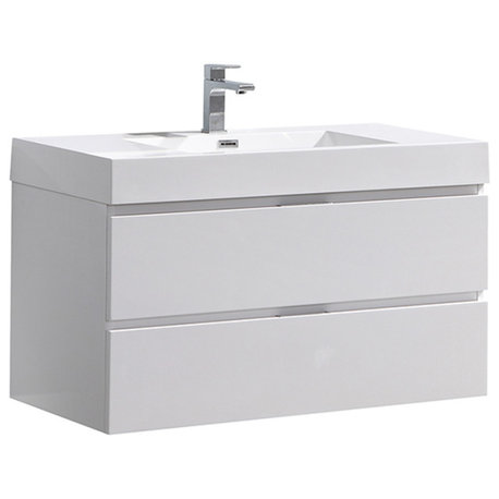 Valencia Wall Hung Bathroom Vanity, Glossy White, 40"