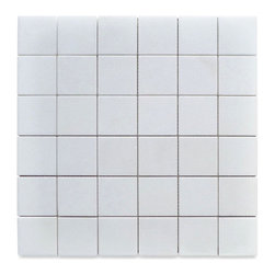 Stone Center Corp. - Thassos White Marble Square Grid Pattern Mosaic Tile 2x2 Honed Matte, 1 sheet - Mosaic Tile
