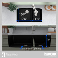 Karran Undermount Quartz 32" 60/40 Double Bowl Kitchen Sink, Black