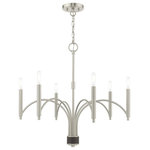 Livex Lighting - Livex Lighting Brushed Nickel 6-Light Chandelier - Less is more with this sleek minimalist chandelier from the Wisteria collection. The thin bar arms and simple cylindrical candle sleeves are perfect for adding mid century modern pizzazz to understated decor.�