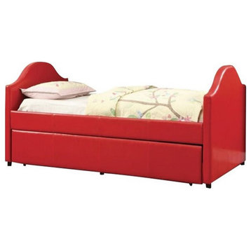 Bowery Hill Contemporary Upholstered Daybed with Trundle in Red