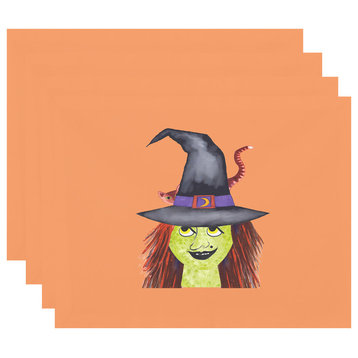 Witches Hat 18"x14" Orange Halloween Print Placemat, Set of 4