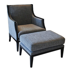 Black Lacquered Jim Thompson Arm Chair & Ottoman - Products
