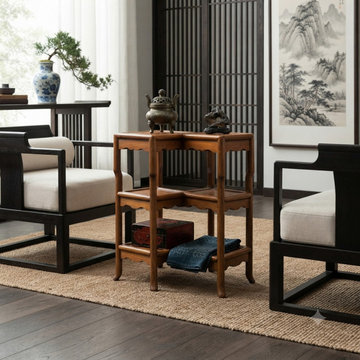 Oriental Two Tier Double Rhombus Light Brown Side Table Stand ws5076