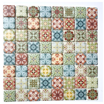 Glass Mosaic Tile Sheet Memoria Square 1.5" Multicolor Pattern