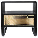 Homary - Minimalist Black Nightstand Rattan Woven Bedside Table with 1 Drawer - Bringing a sense of Italian minimalist fashion to your home with this nightstand, it effortlessly combines modern elements and vintage styling. The table top is perfect to display a lovely floral arrangement, lamp, or family photo. Boasting one drawer that provides additional storage capacity for organizing books, magazines, knickknacks and other essentials. In addition, crafted from premium rattan, solid wood and metal, this piece looks great and adds function to almost any space. Deck out your bedroom or living room with this simple but stylish nightstand!