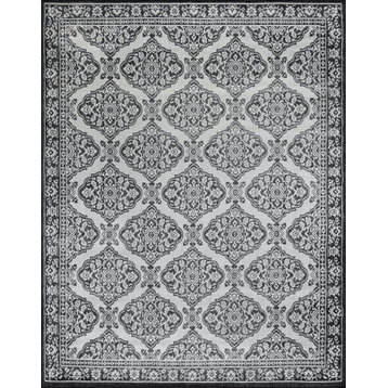 Pandora Floral Charcoal/White Indoor/Outdoor Rectangle Area Rug, 5'x7'