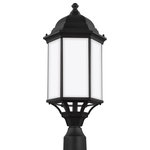 Generation Lighting Collection - Sevier Large 1-Light Outdoor Post Lantern, Black - The Sevier outdoor collection by Sea Gull Lighting brings timeless design to new heights with its traditional design details found in classic outdoor fixtures as well as an open bottom for easy maintenance. Made of durable cast aluminum, a multi-level crown, top finial and stepped-edge back plate complete the traditional look. Offered in Antique Bronze or Black finish, both with Clear glass, the collection includes a one-light outdoor pendant, one-light post lantern, a large one-light uplight outdoor wall lantern, a small one-light uplight outdoor wall lantern, a small one-light downlight outdoor wall lantern, and a large one-light downlight outdoor wall lantern.