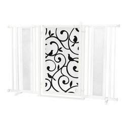 Fusion Gates - Fusion Gate with Songbirds Design, White Pearl, 60"-65" - Dog Gates