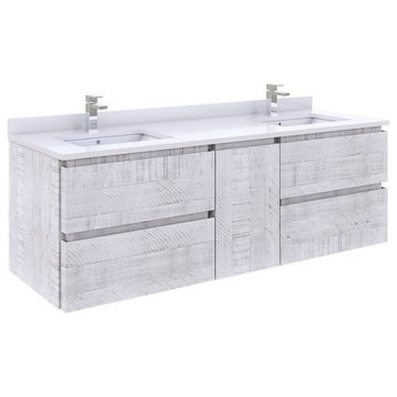 Fresca FCB31-241224 Formosa 58" Double Wall Mounted Wood Vanity - Rustic White