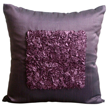 Purple Textured Ribbon 12"x12" Silk Pillows Covers for Couch, Plum Vintage Love
