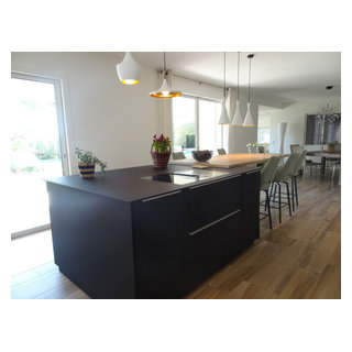 Cuisine ouverte en fenix avec ilot central - Modern - Kitchen ...