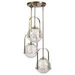 Uttermost - Mimas, 3-Light Cluster Pendant - Soft contemporary lines anchor these oversized floating spheres of clear watered glass all enhanced with rich antique brass accents giving a nod to modern design lines also. 3-100 watt max, Edison socket. Supplied with 15' wire, 9-12" stems, and 3-6" stems for adjustable installation.