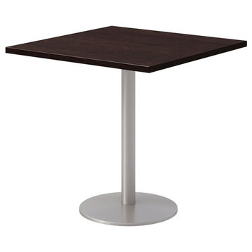30" Square Pedestal Table - Espresso Top - Silver Base