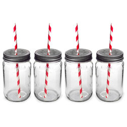 Farmhouse Everyday Glasses Mason Jars With Lids and Straws, Set of 4
