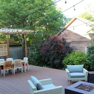 Dining table and fire pit on new deck