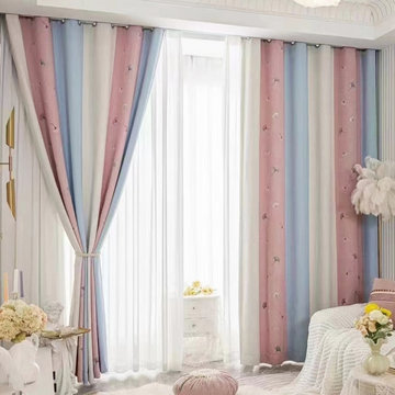 QYH2407BD Eyelet Ready Made Curtains Stripe Chenille Ginkgo Biloba