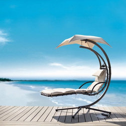 BAHAMA MODERN BEIGE METAL PATIO CHAIR - Outdoor Lounge Chairs