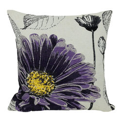 Xia Home Fashions - Flower Emboridery Collection with Feather Filled Pillow, Purple, 18"x18" - Decorative Pillows